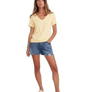 MARINE LAYER WOMENS YELLOW v-neck short sleeve supima cotton t-shirt size large
